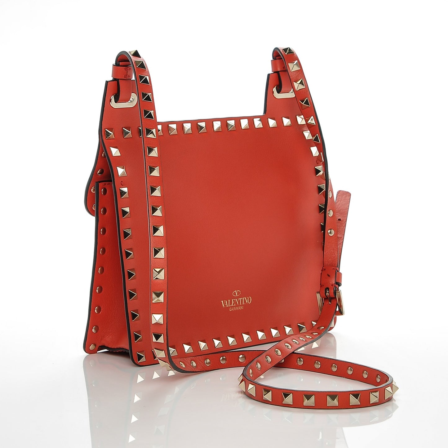 Calfskin Rockstud Crossbody Messenger Bag Deep Coral