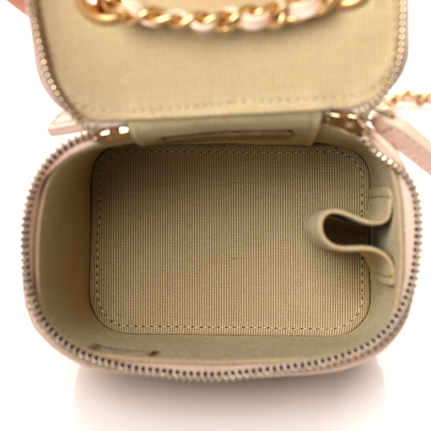Lambskin Quilted Pearl Crush Mini Vanity Case With Chain Light Beige