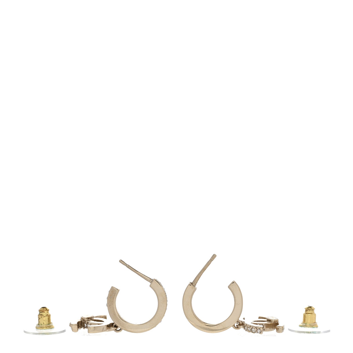 Chanel Crystal Bead CC Hoop Drop Earrings Light Gold 3 of 6