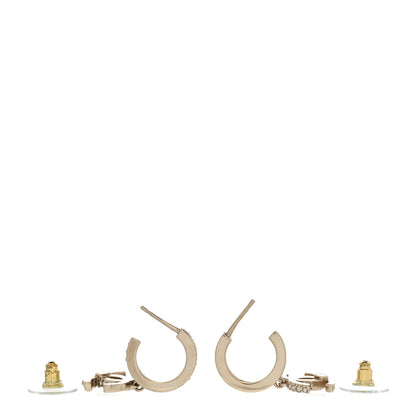 Chanel Crystal Bead CC Hoop Drop Earrings Light Gold 3 of 6