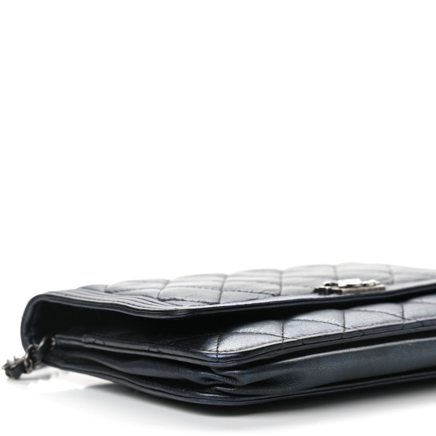 Chanel Metallic Calfskin Quilted Boy Wallet On Chain WOC Navy Blue 9 of 11
