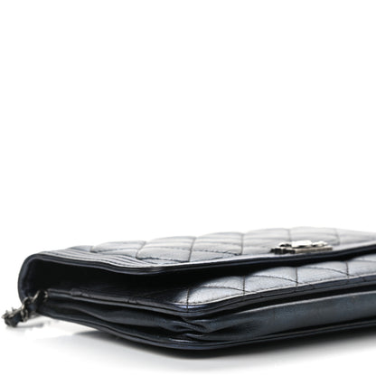 Chanel Metallic Calfskin Quilted Boy Wallet On Chain WOC Navy Blue 9 of 11
