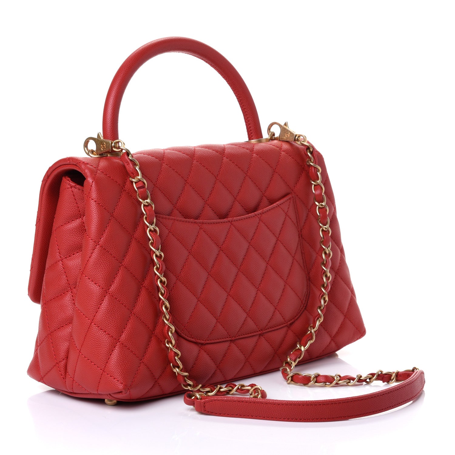 Chanel Caviar Quilted Small Coco Handle Flap Red 2 of 4