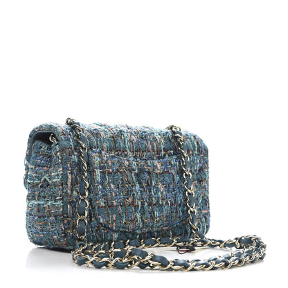 Chanel Tweed Quilted Egyptian Mini Rectangular Flap Turquoise 3 of 11