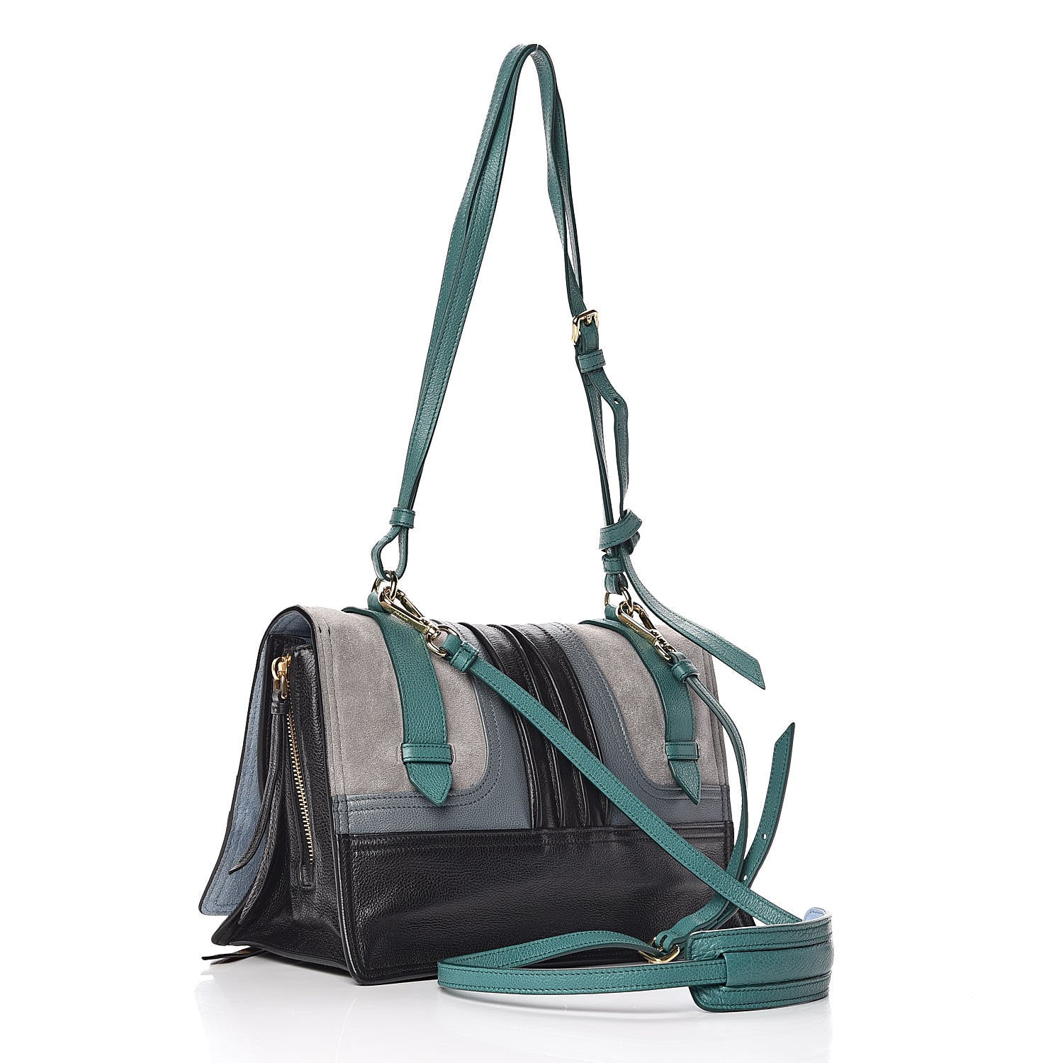 Prada Glace Calfskin Suede Etiquette Shoulder Bag Cannella Pavone 3 of 12