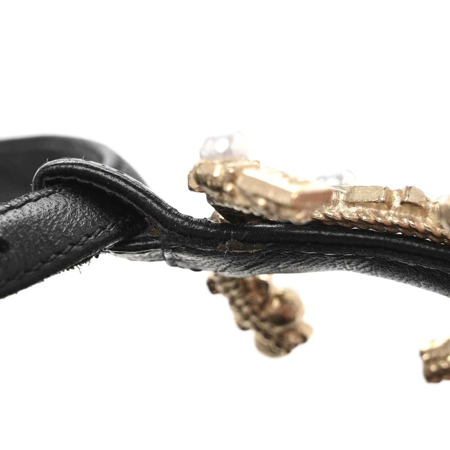 Calfskin Pearl Crystal CC Charm Thong Sandals 36.5 Black