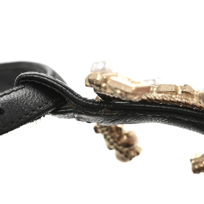 Chanel Calfskin Pearl Crystal CC Charm Thong Sandals 36.5 Black 10 of 11