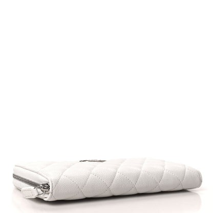 Chanel Caviar Quilted Coco Chanel Logo CC Large Gusset Zip Around Wallet White 4 of 9