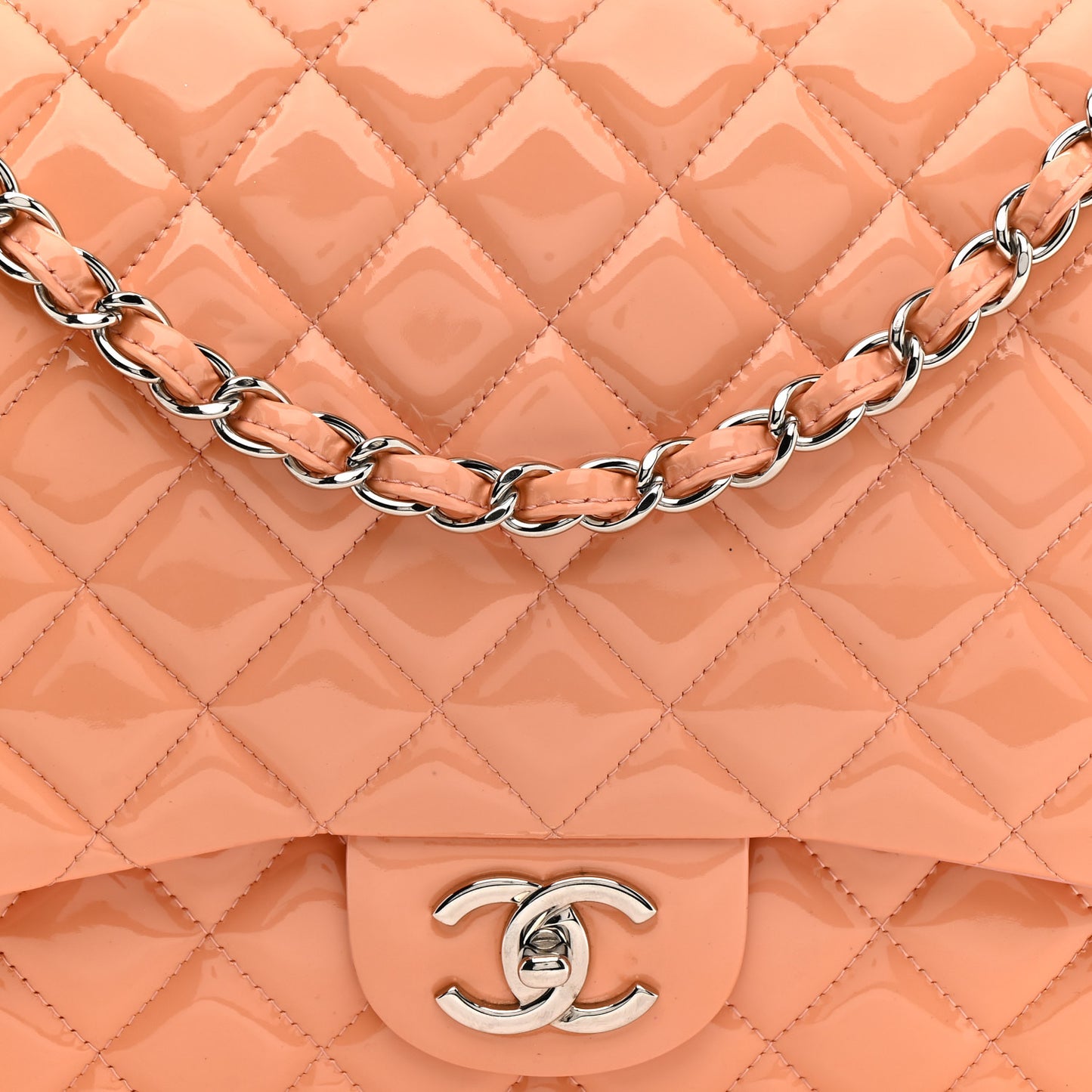 Patent Maxi Quilted Double Flap Light Pink