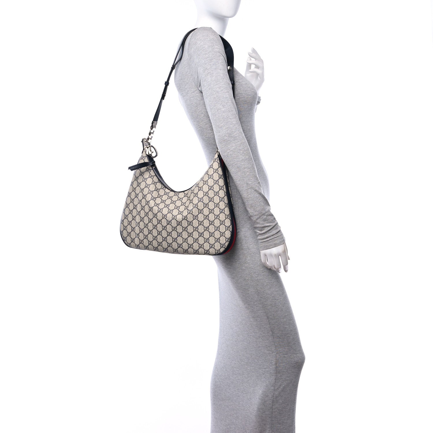 Gucci GG Supreme Monogram Textured Calfskin Web Large Attache Shoulder Bag Beige Blue 3 of 12