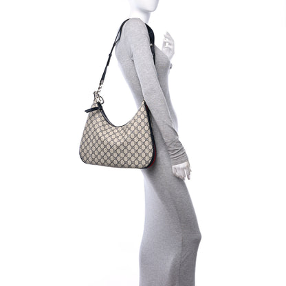 Gucci GG Supreme Monogram Textured Calfskin Web Large Attache Shoulder Bag Beige Blue 3 of 12