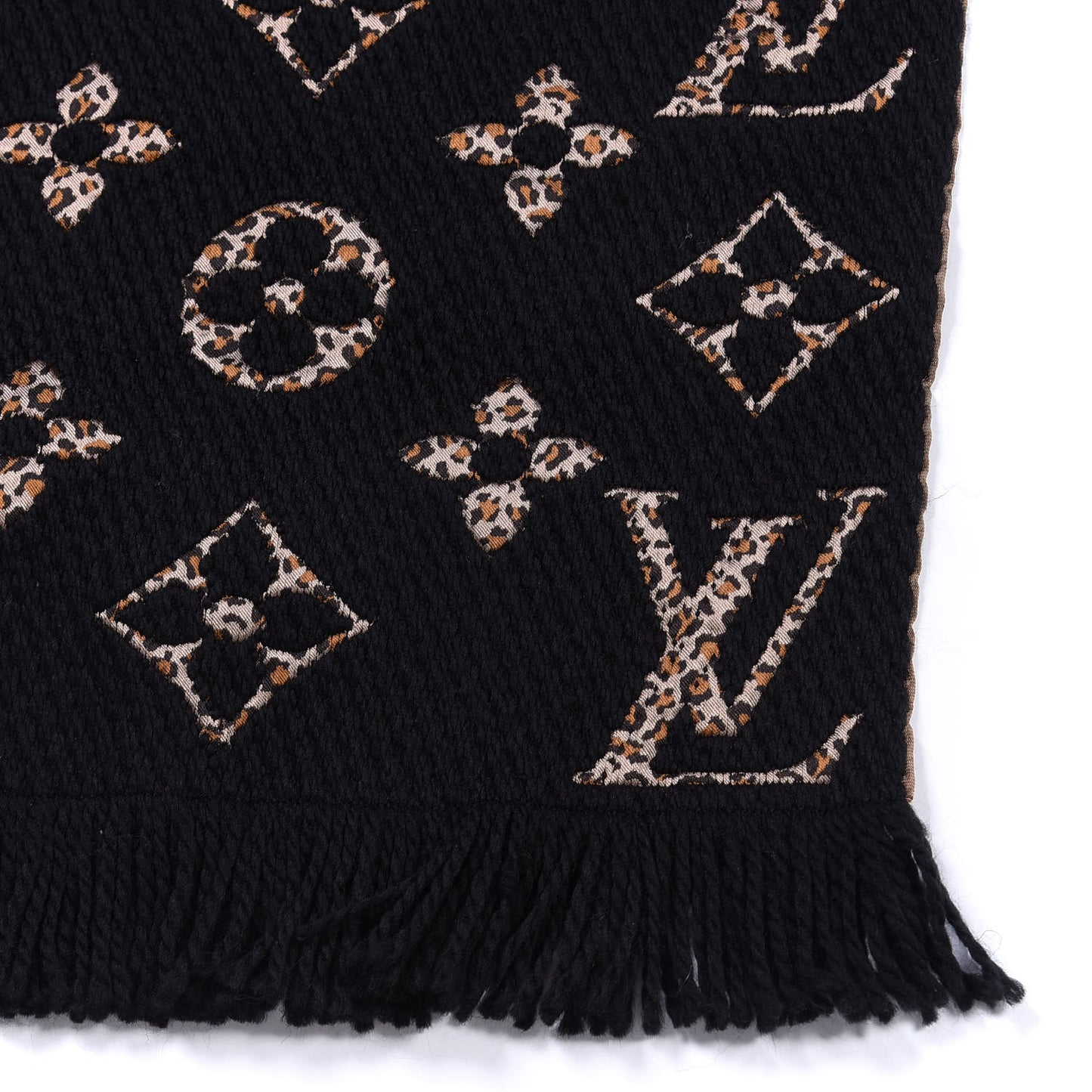 Wool Silk Monogram Giant Jungle Logomania Shine Scarf Black