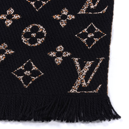 Louis Vuitton Wool Silk Monogram Giant Jungle Logomania Shine Scarf Black 2 of 4