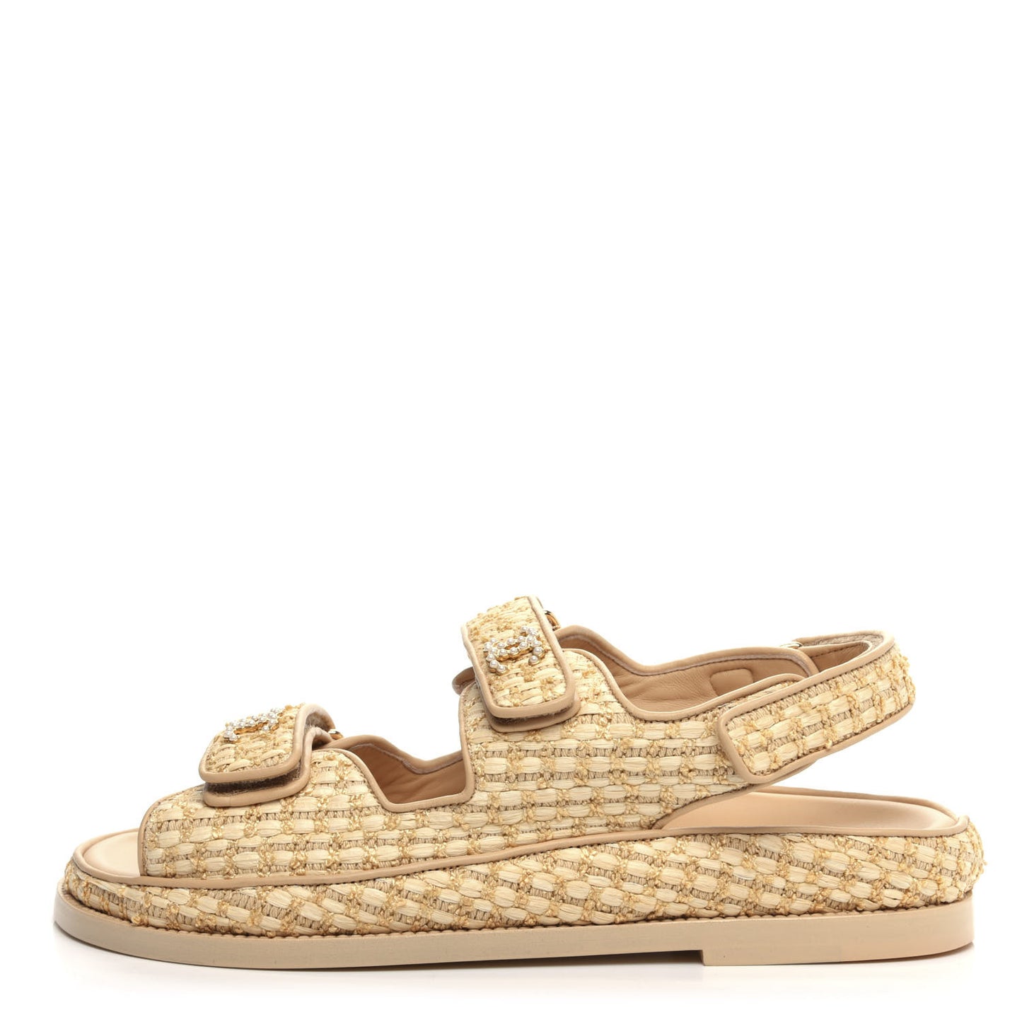 Braided Fabric Velcro Dad Sandals 39.5 Beige