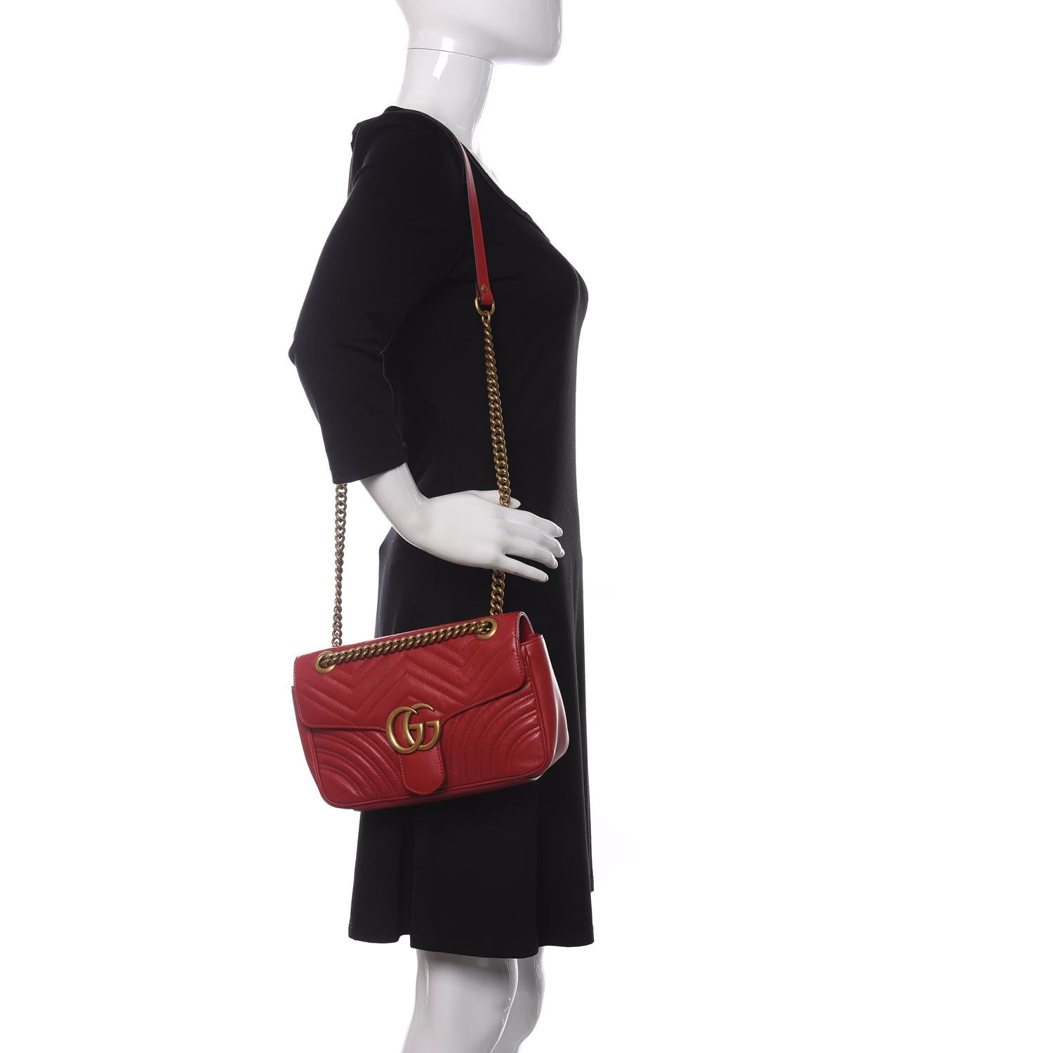 Gucci Calfskin Matelasse Small GG Marmont Shoulder Bag Hibiscus Red 2 of 10