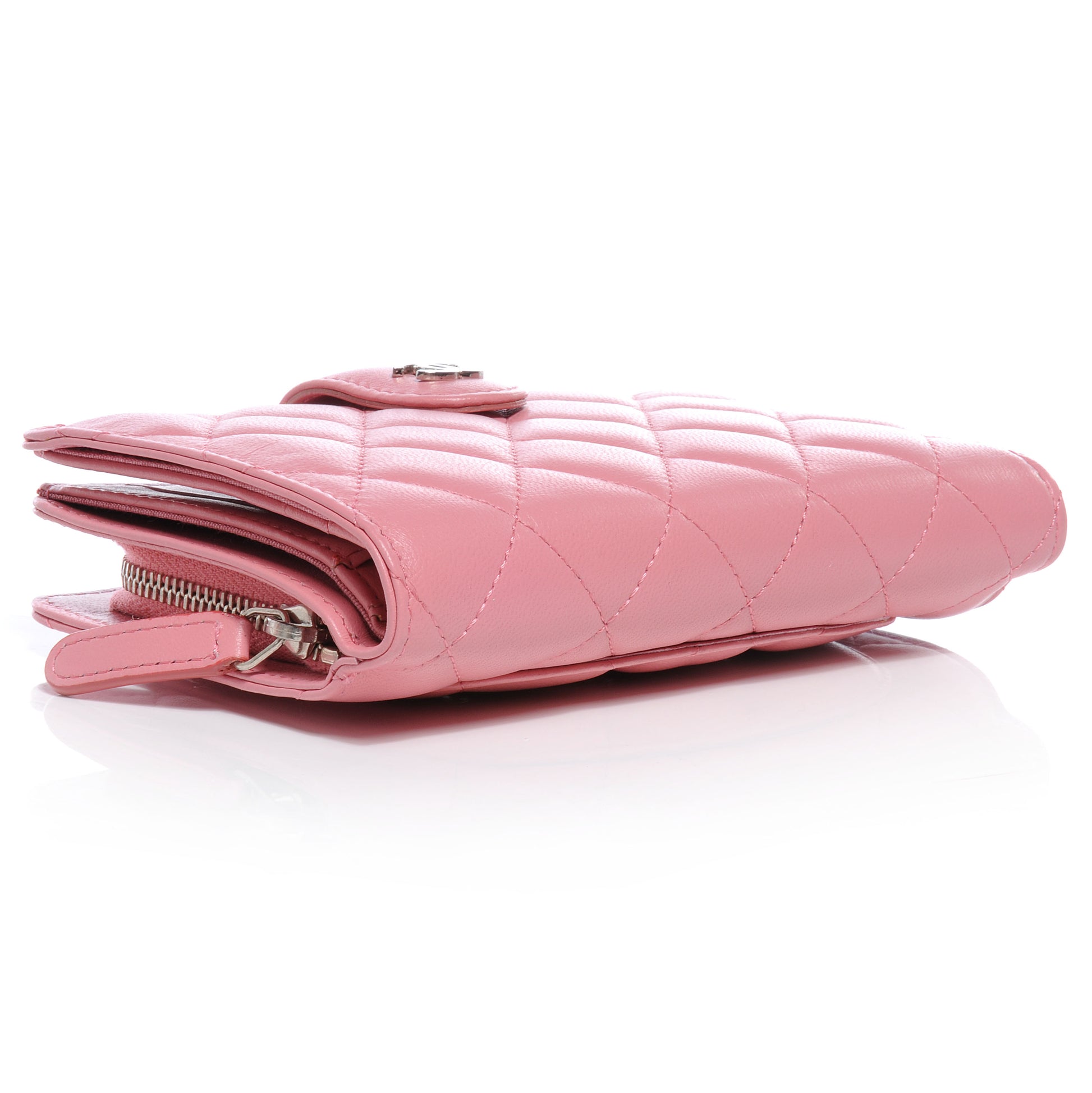 Chanel Lambskin Quilted Compact Zip Wallet Pink 4 of 9