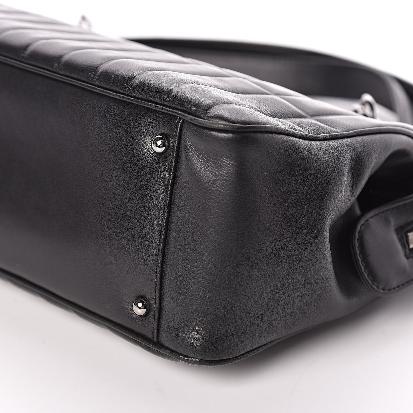 Calfskin Vertical Quilted Lax East West Shoulder Bag Black