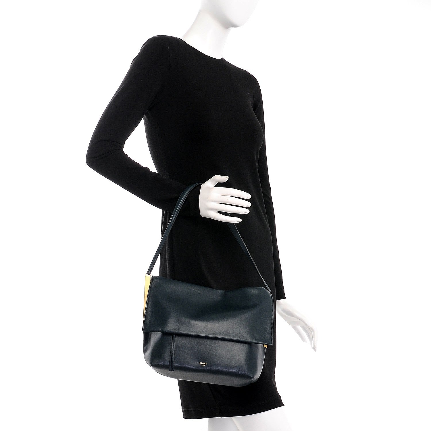 Celine Smooth Calfskin Flap Clasp Bag Dark Sea 2 of 6