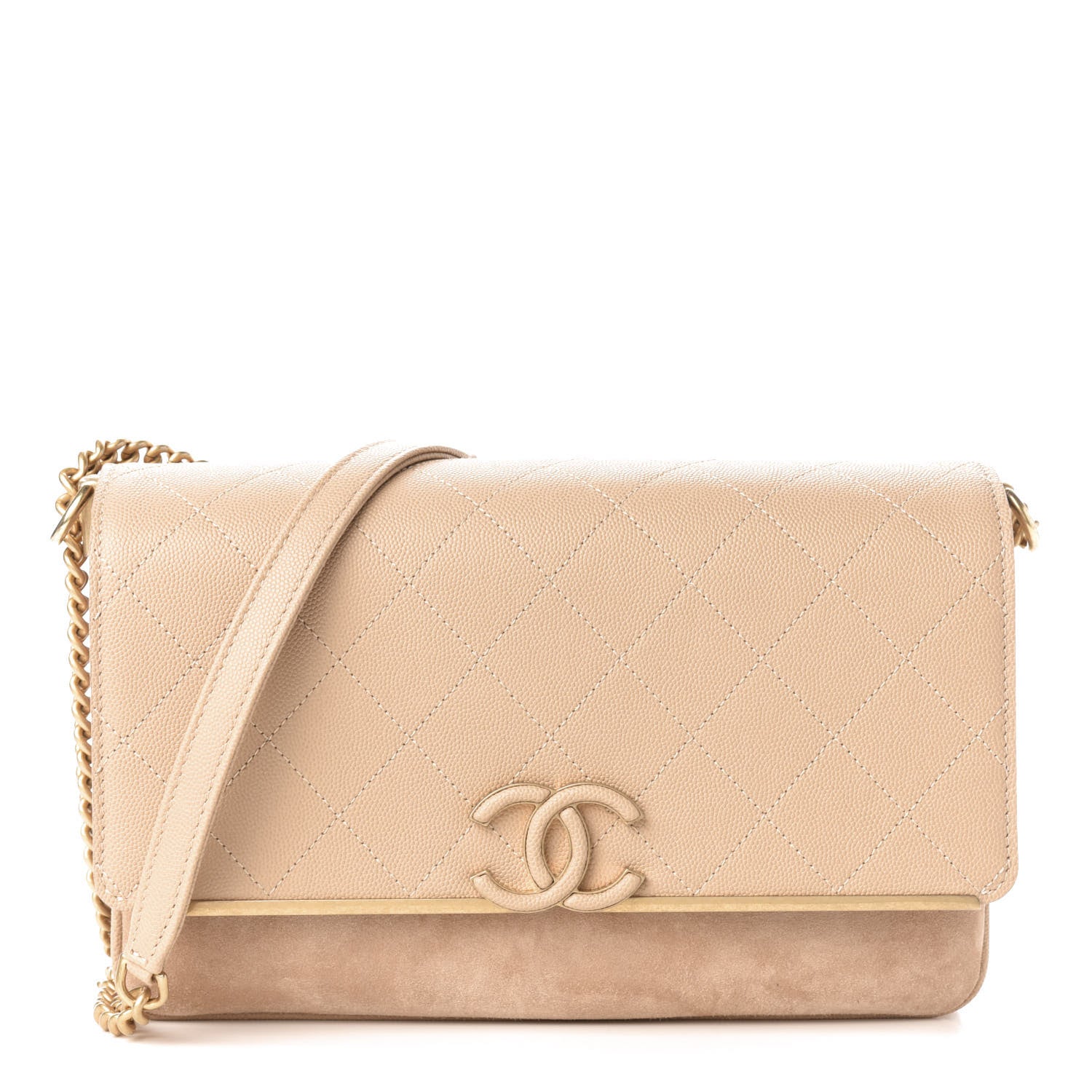 Chanel Grained Calfskin Stitched Enamel CC Flap Bag Beige 1 of 10