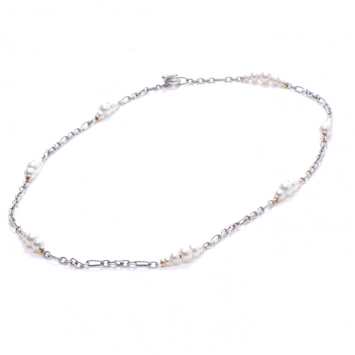 18k Gold and Sterling Silver Pearl Chain Necklace