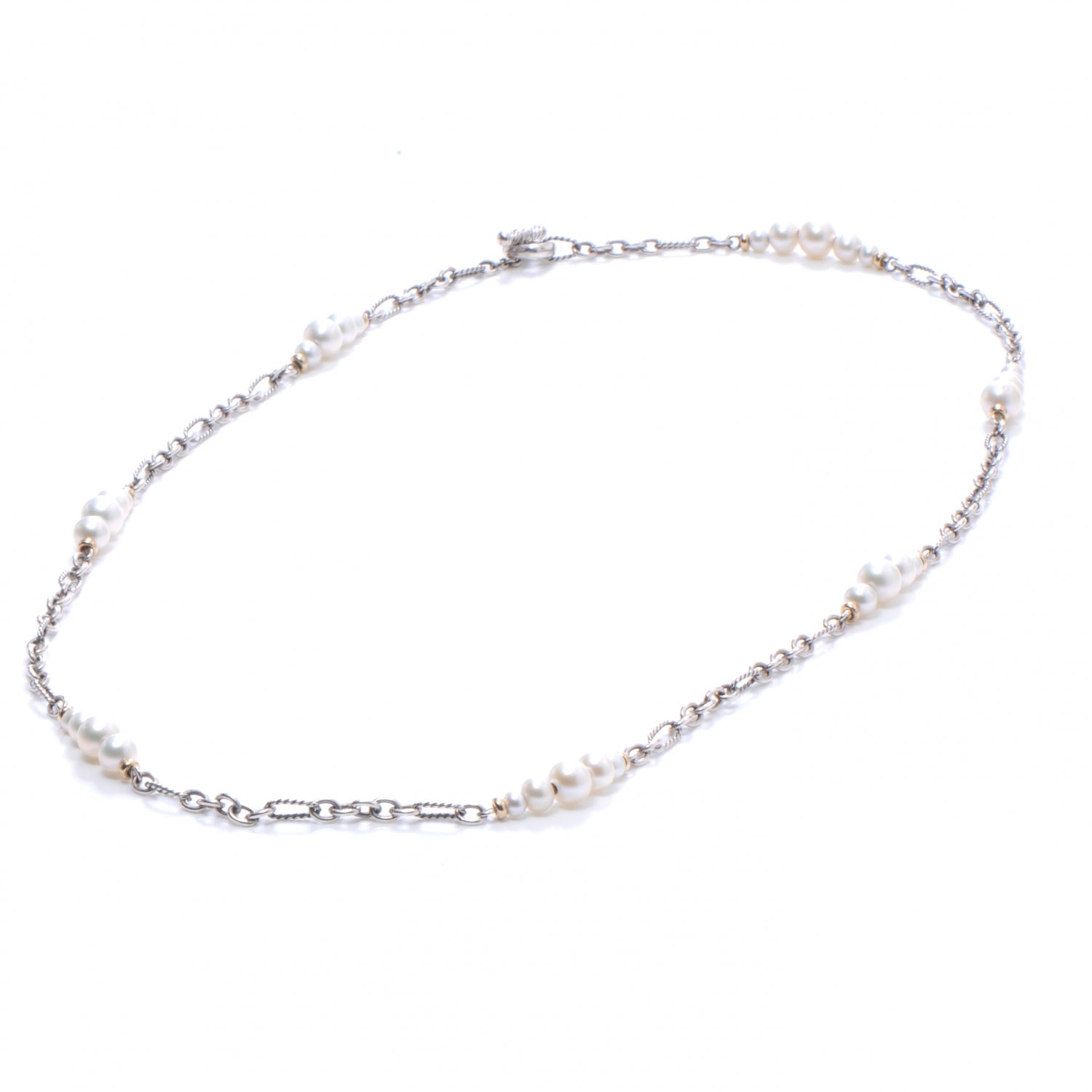 David Yurman 18k Gold and Sterling Silver Pearl Chain Necklace 4 of 5