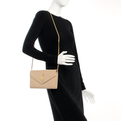 Saint Laurent Grain De Poudre Matelasse Chevron Monogram Chain Wallet Nude Powder 2 of 8