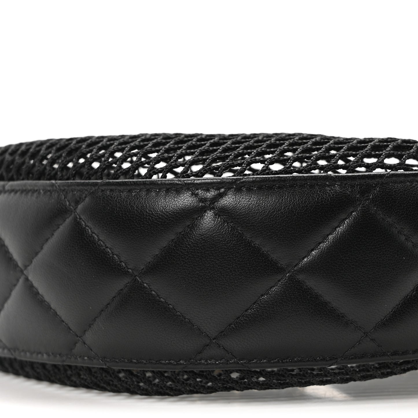 Mesh Shiny Lambskin Chain Hobo Black