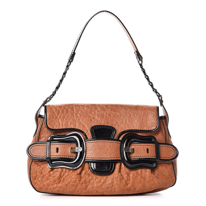 Fendi Nappa Patent B Bis Flap Bag Osso Black 1 of 17