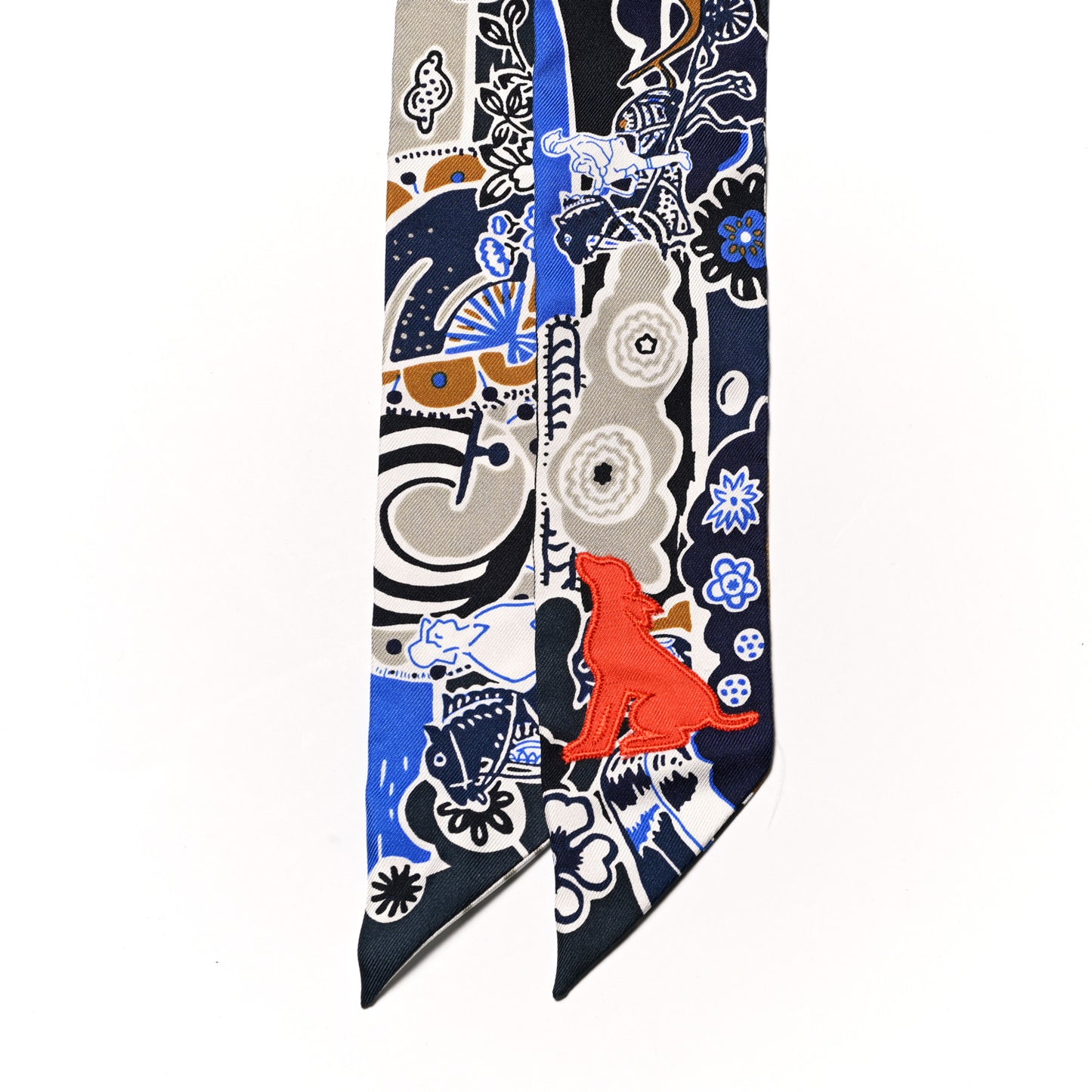Silk Bingata Sticker Twilly Marine Tabac Bleu Vif