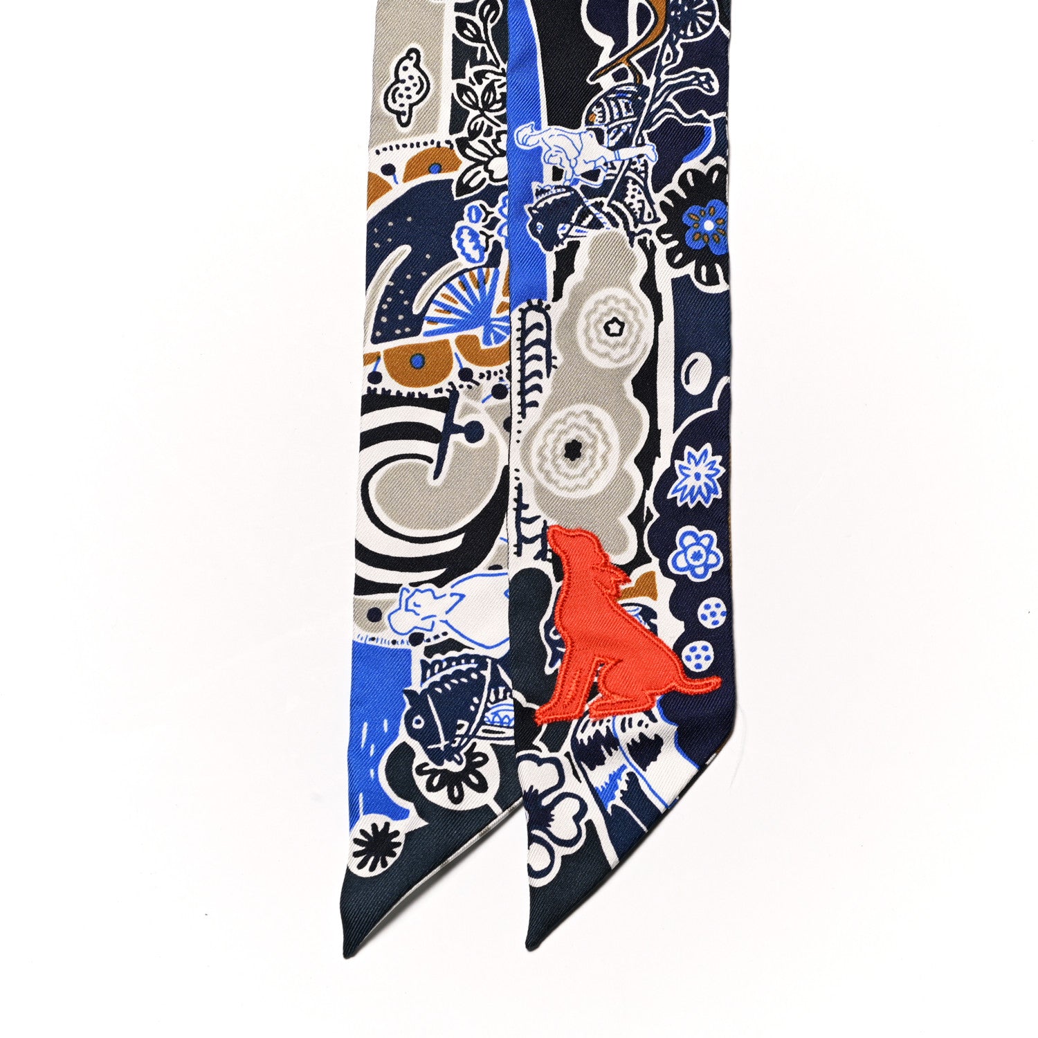 Hermes Silk Bingata Sticker Twilly Marine Tabac Bleu Vif 5 of 6