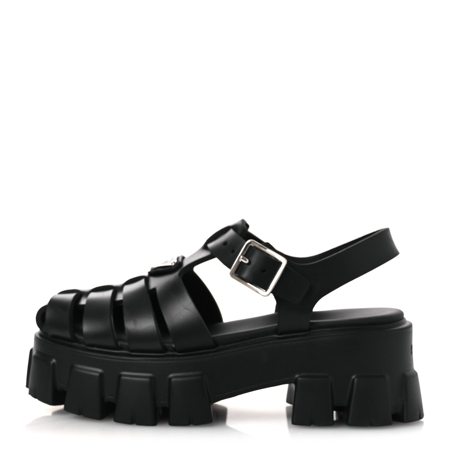 Prada Foam Rubber Triangle Logo Monolith 55mm Cage Sandals 36 Black 1 of 15