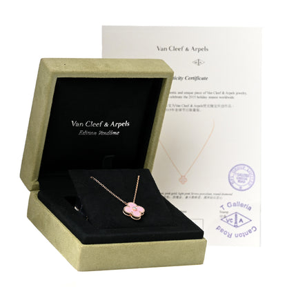 Van Cleef & Arpels 18K Rose Gold Diamond Pink Porcelain Vintage Alhambra Pendant Necklace 6 of 6