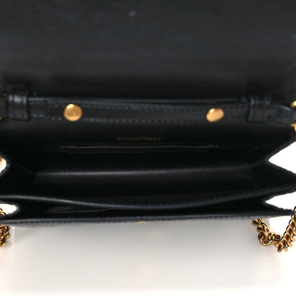 Balenciaga Shiny Calfskin Crocodile Embossed Sharp Crossbody Clutch Black 6 of 11