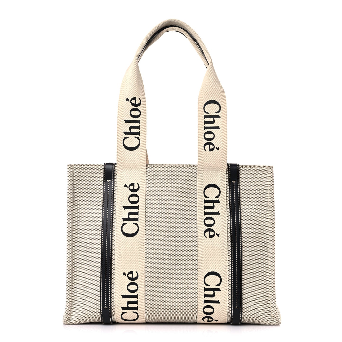 Cotton Calfskin Medium Woody Ribbon Tote White Black