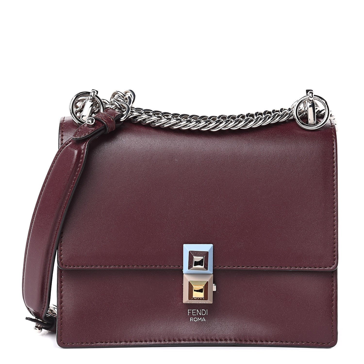 Fendi Vitello Liberty Studded Small Kan I Shoulder Bag Bordeaux Multicolor 1 of 9