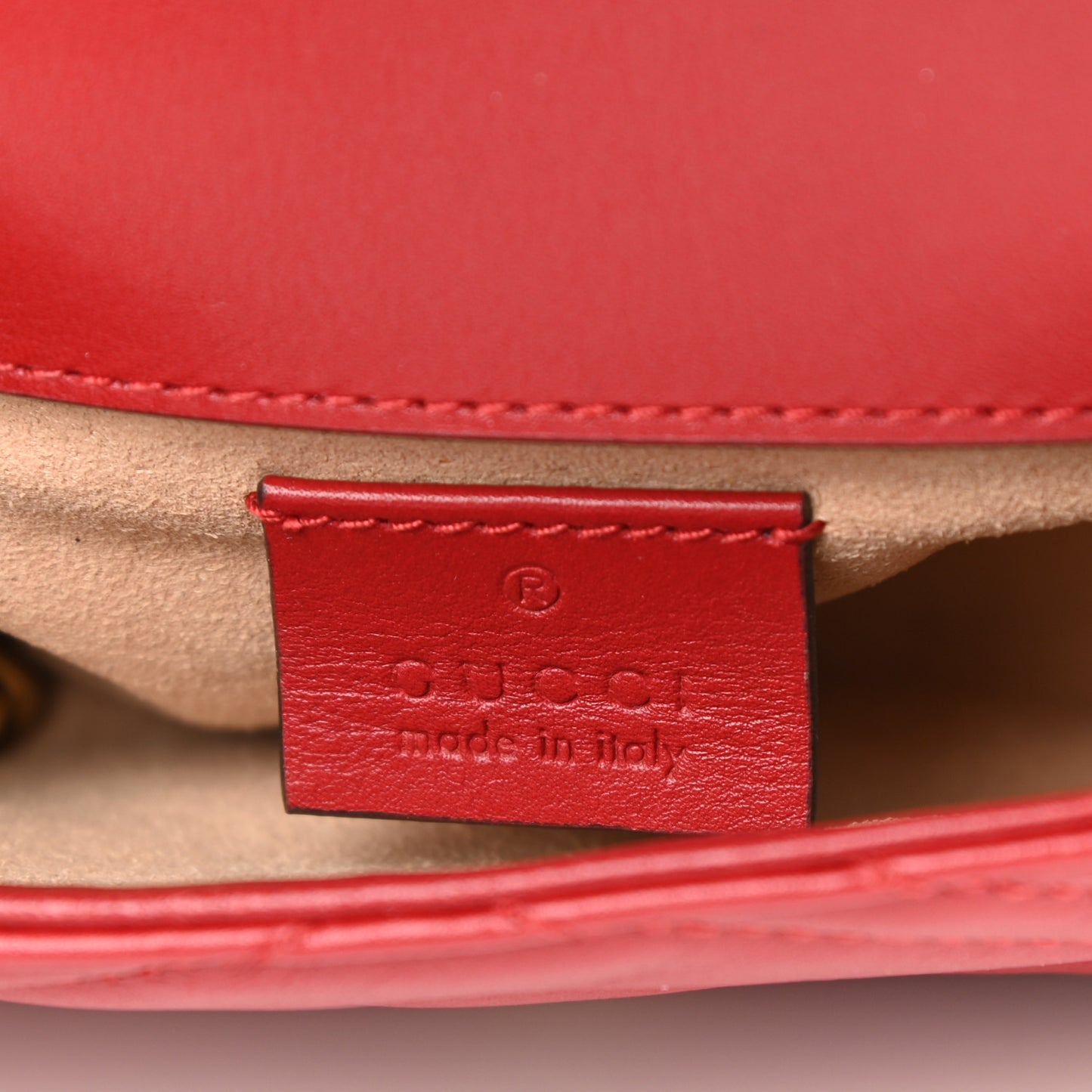 Calfskin Matelasse Super Mini GG Marmont Shoulder Bag Hibiscus Red