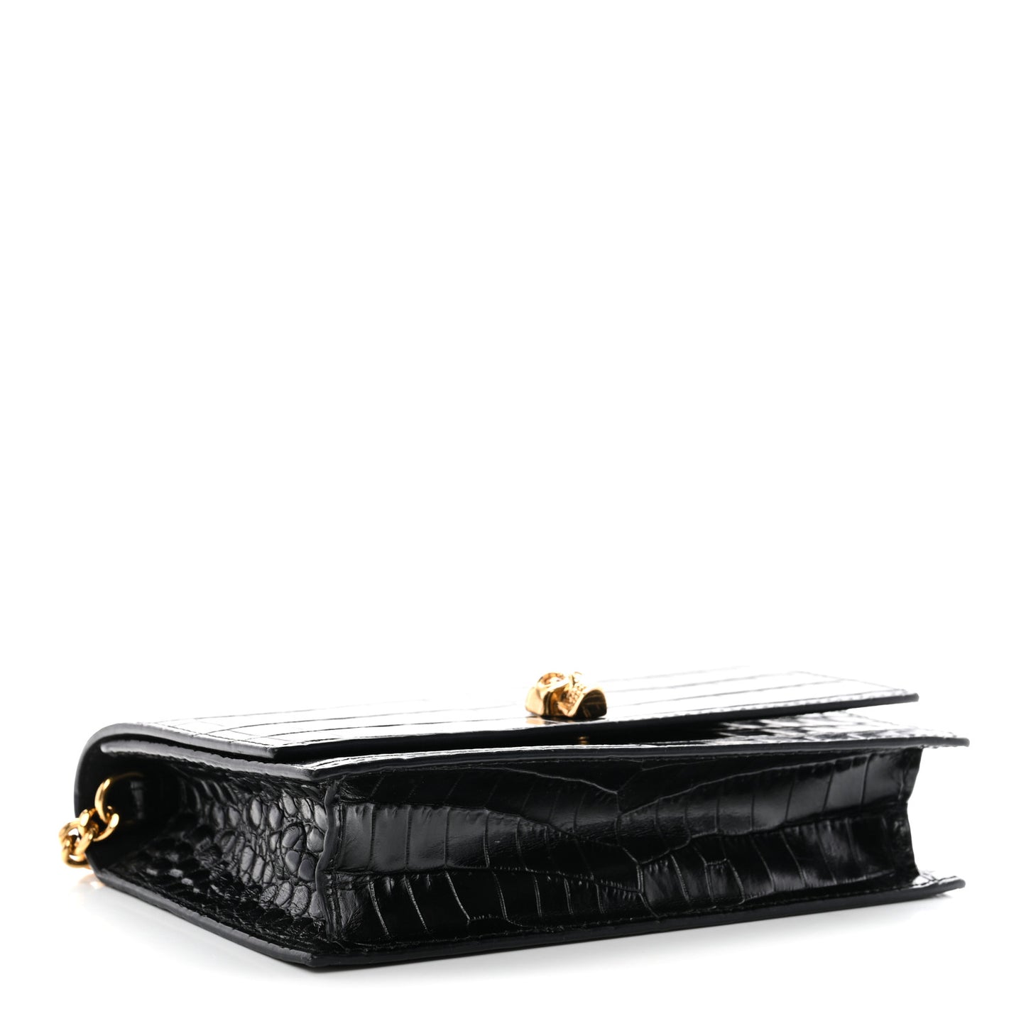 Calfskin Crocodile Embossed Skull Mini Crossbody Bag Black
