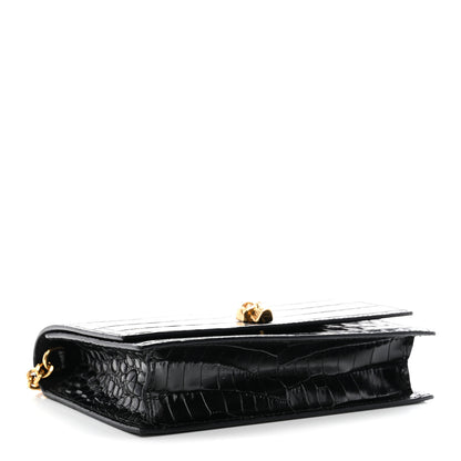 Alexander McQueen Calfskin Crocodile Embossed Skull Mini Crossbody Bag Black 4 of 9