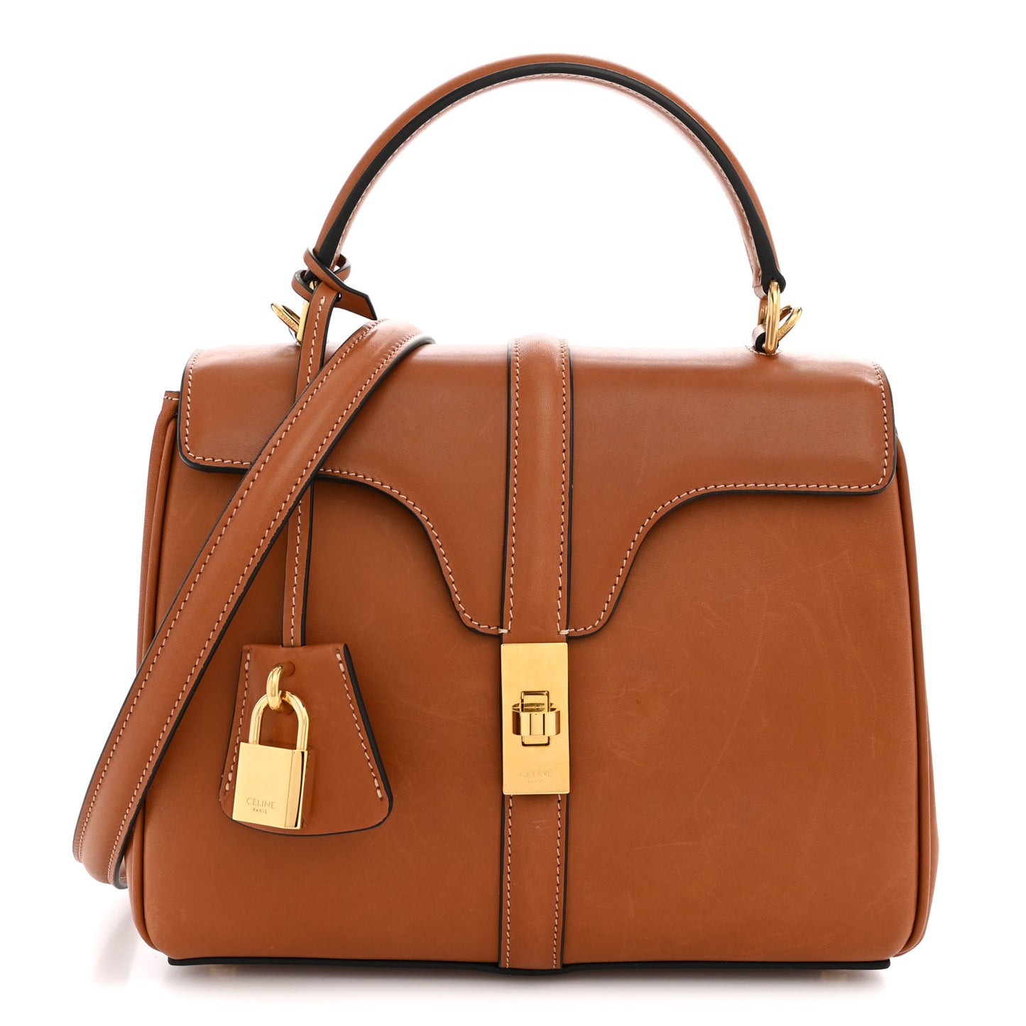 Satinated Calfskin Small 16 Top Handle Bag Tan