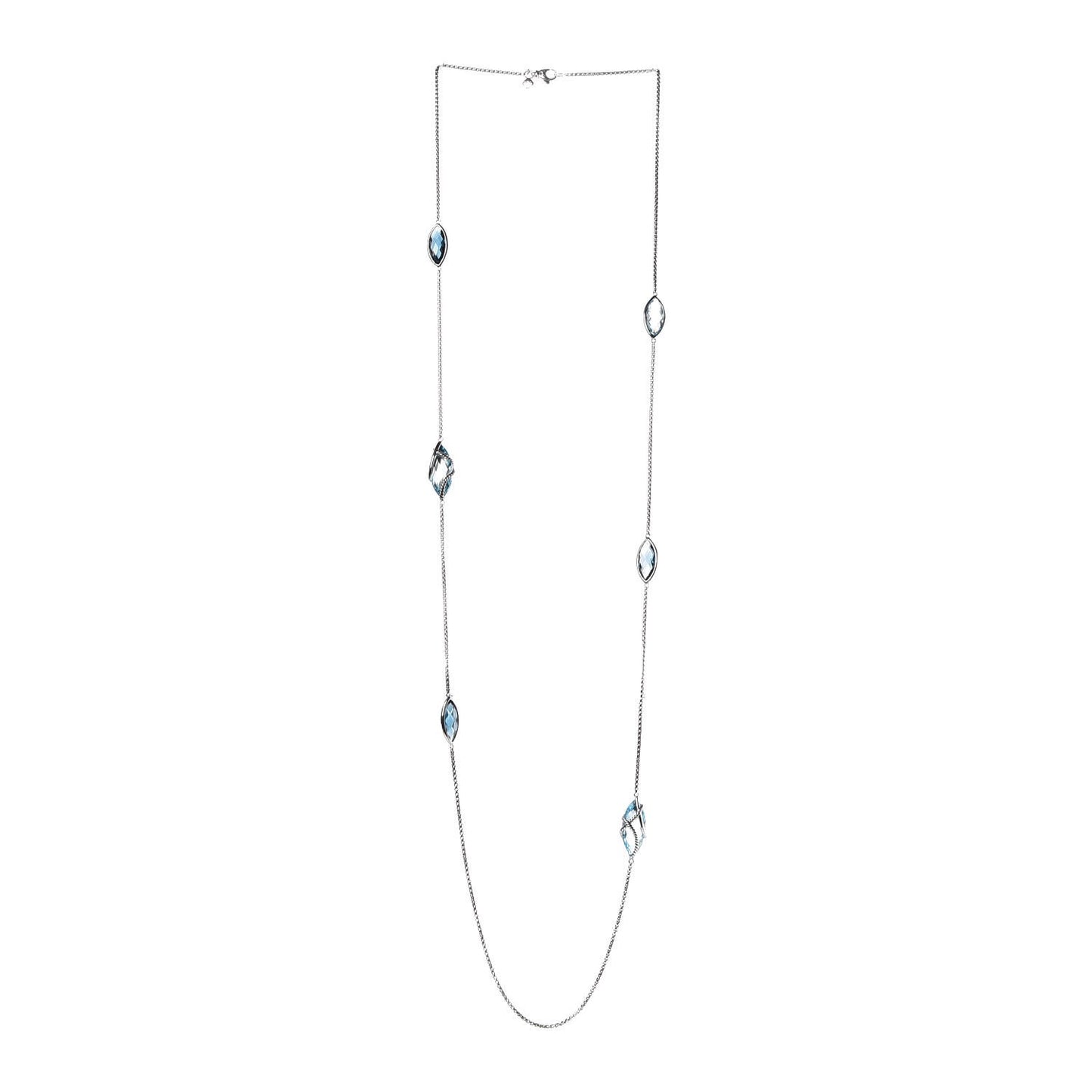 Sterling Silver Blue Topaz Hampton Blue Topaz Cable Wrap Station Necklace