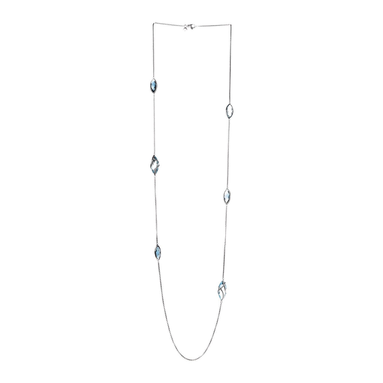 David Yurman Sterling Silver Blue Topaz Hampton Blue Topaz Cable Wrap Station Necklace 3 of 6
