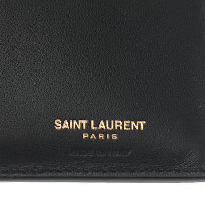 Saint Laurent Calfskin Crocodile Embossed Tiny Monogram Credit Card Wallet Black 6 of 7
