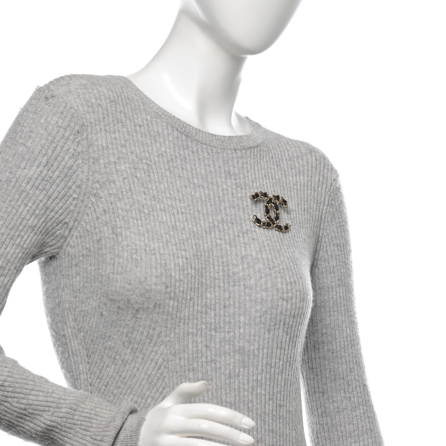 Lambskin Chain CC Brooch Black Gold