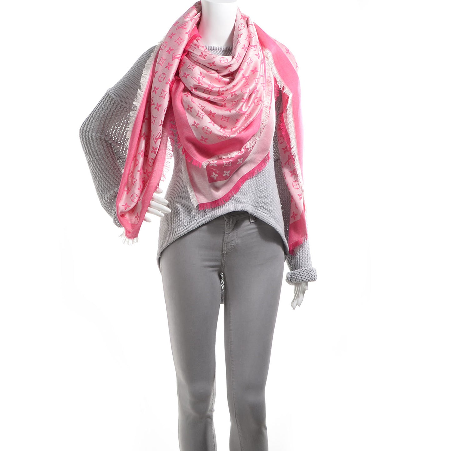 Silk Wool Monogram Denim Shawl Pivoine