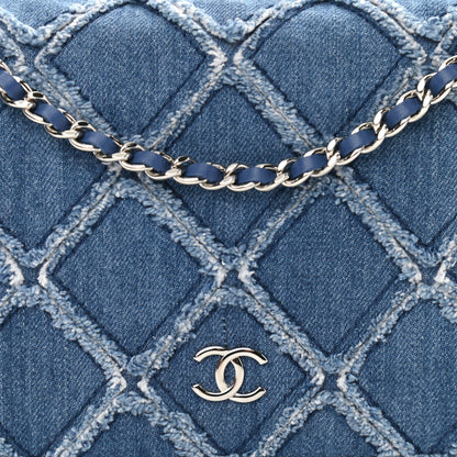 Chanel Frayed Denim Quilted Wallet On Chain WOC Blue 7 of 9