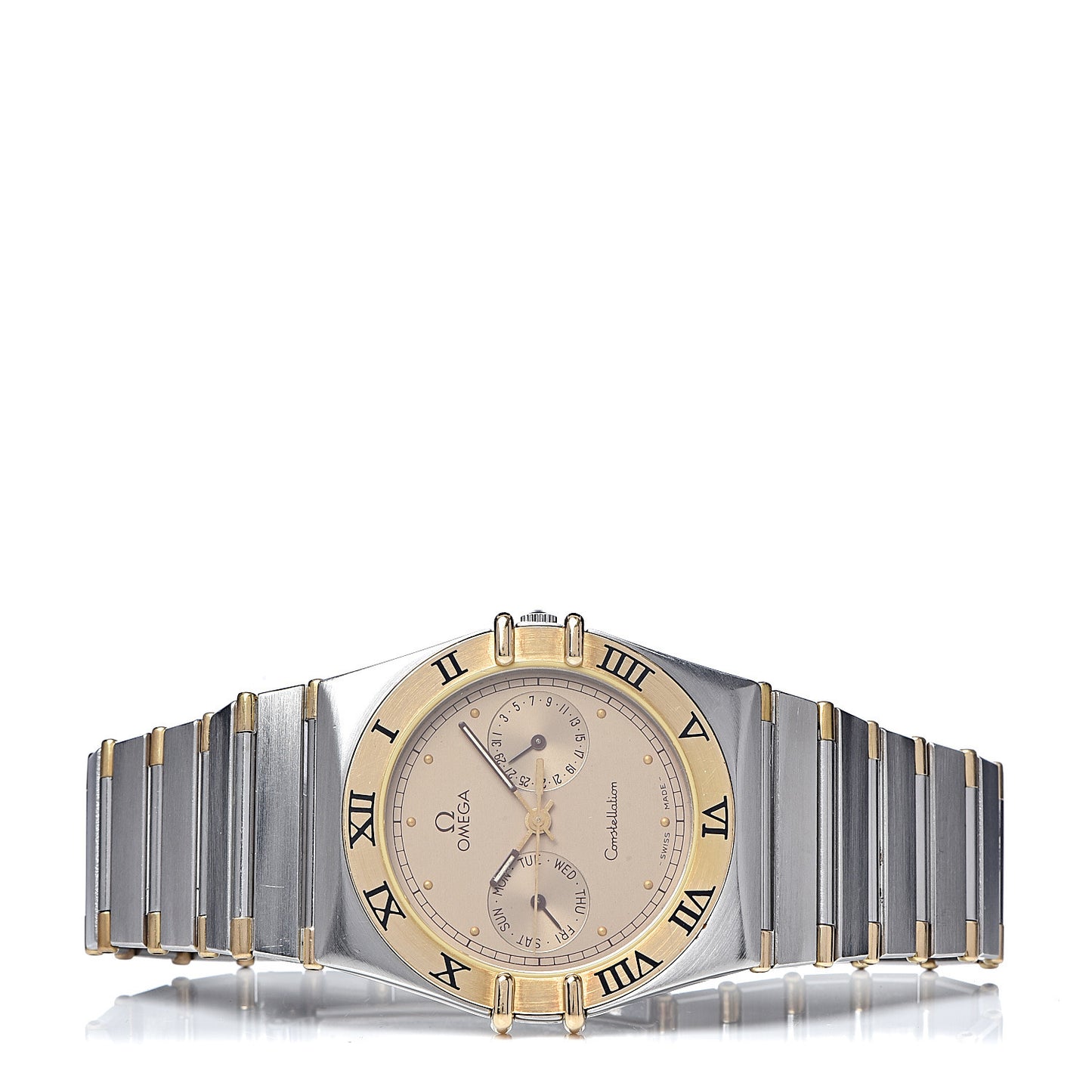 Stainless Steel 18K Yellow Gold 33mm Constellation Chrono Quartz Watch Champagne 396.1070