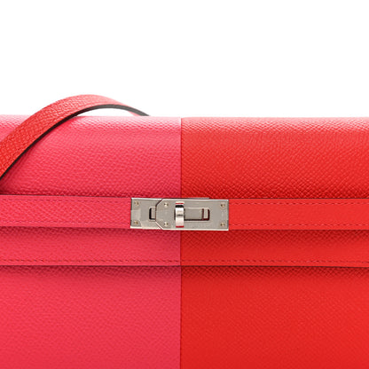 Hermes Epsom Tri-Color Kelly Wallet To Go Rouge De Coeur Rose Extreme Bleu Zanzibar 7 of 10