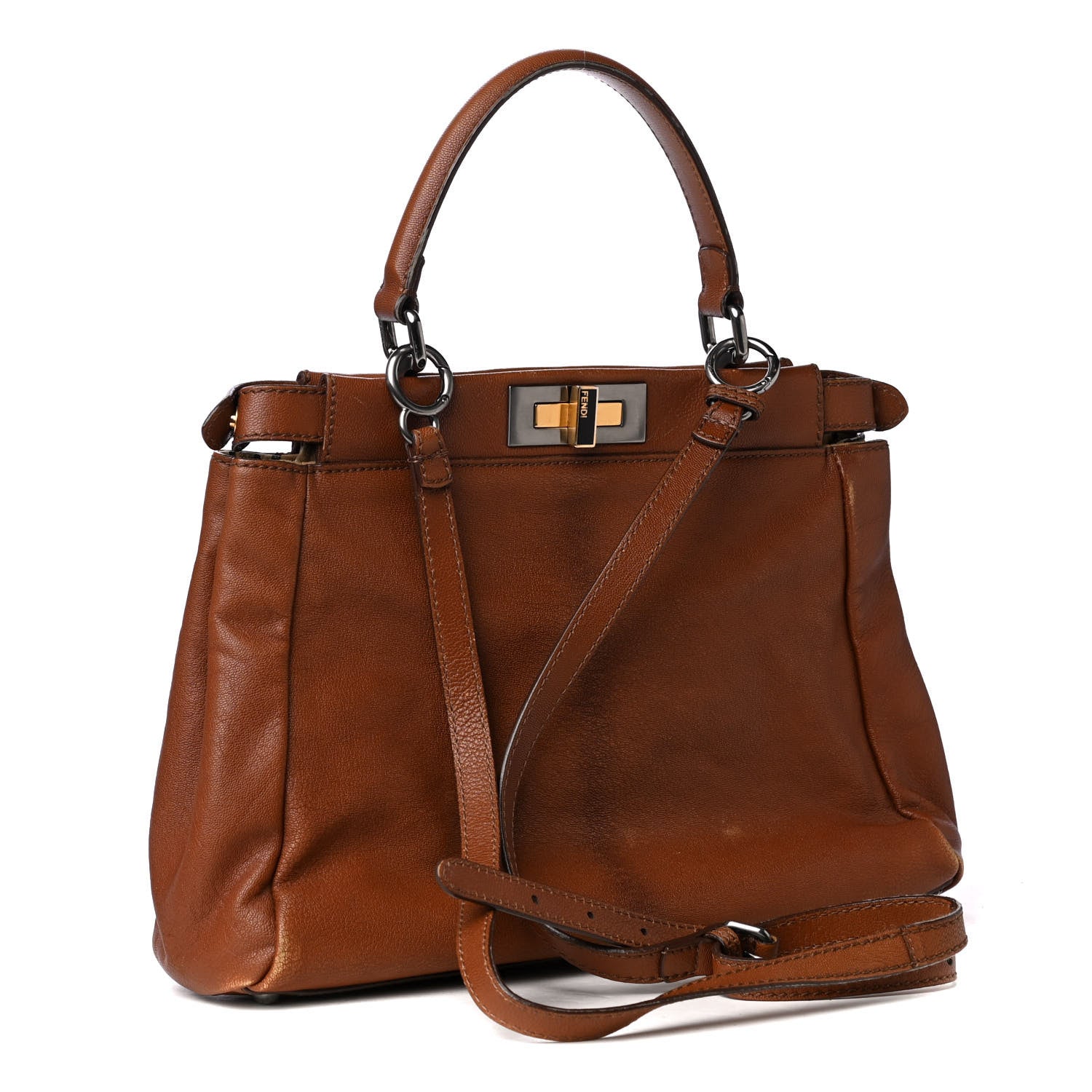 Fendi Goatskin Snakeskin Medium Peekaboo Iconic Satchel Brown 2 of 14