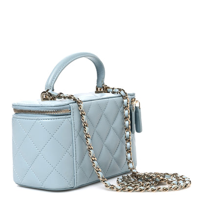 Chanel Lambskin Quilted Small Top Handle Vanity Case With Chain Light Blue 3 of 10