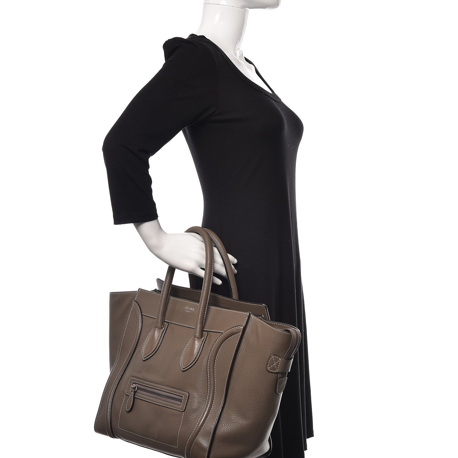 Celine Drummed Calfskin Mini Luggage Souris 2 of 9